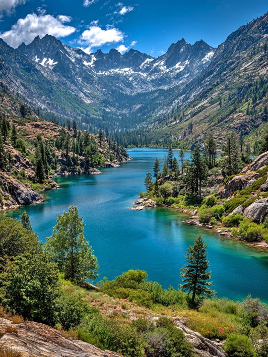 Алмазная мозаика без подрамника «Озеро в горах» 40x30 см