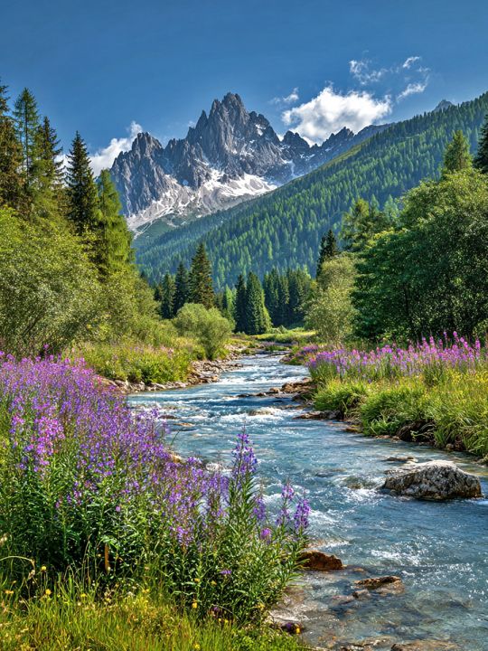 Алмазная мозаика без подрамника «Горная долина» 90x70 см