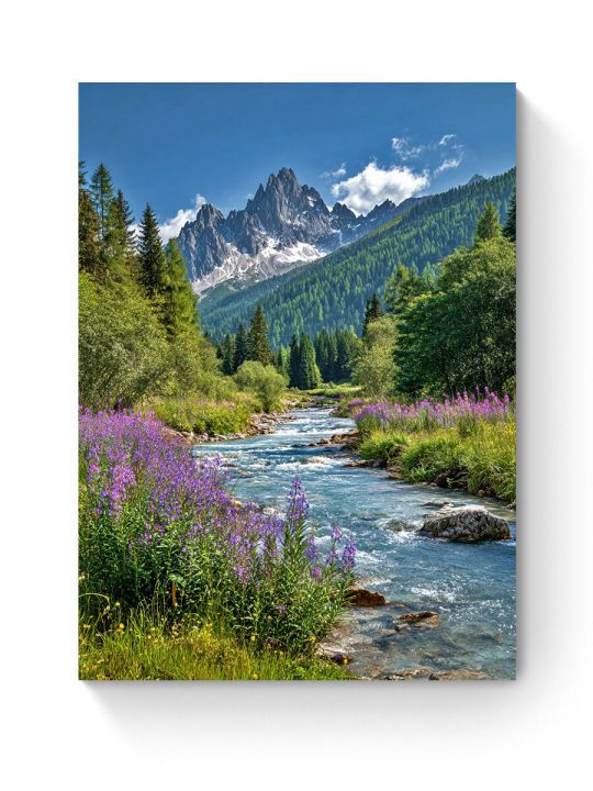 Алмазная мозаика на подрамнике «Горная долина» 50x40 см