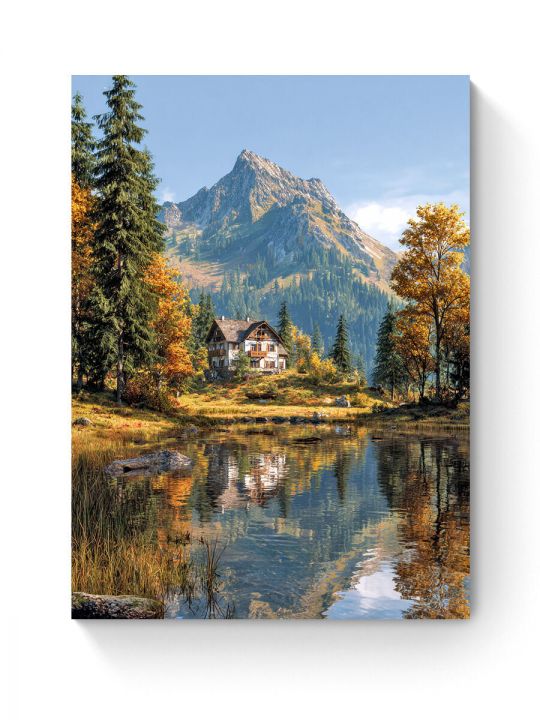 Алмазная мозаика на подрамнике «Домик в горах» 40x30 см