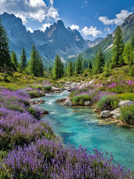 Алмазная мозаика без подрамника «Горная лаванда» 90x70 см