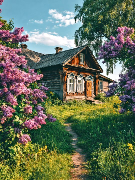 Алмазная мозаика без подрамника «Дом в деревне» 90x70 см