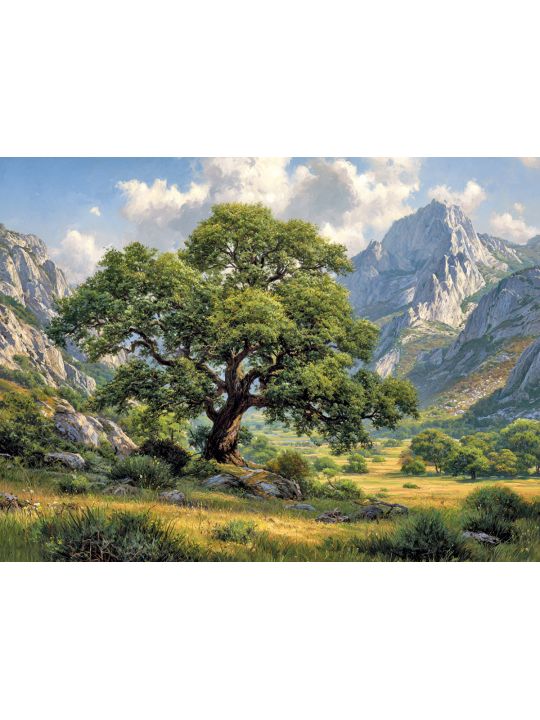 Алмазная мозаика без подрамника «Дуб в горах» 50x40 см