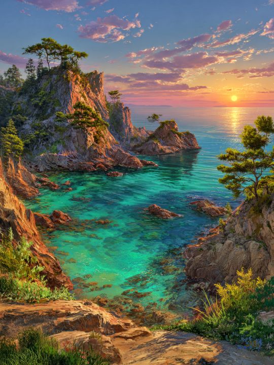 Алмазная мозаика без подрамника «Морской пейзаж» 50x40 см