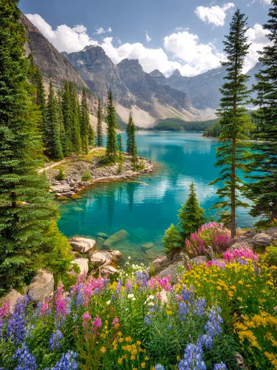 Алмазная мозаика без подрамника «Озеро в горах» 50x40 см, 50 цветов