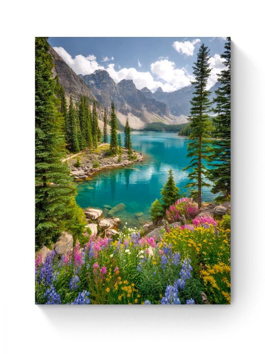 Алмазная мозаика на подрамнике «Озеро в горах» 90x70 см