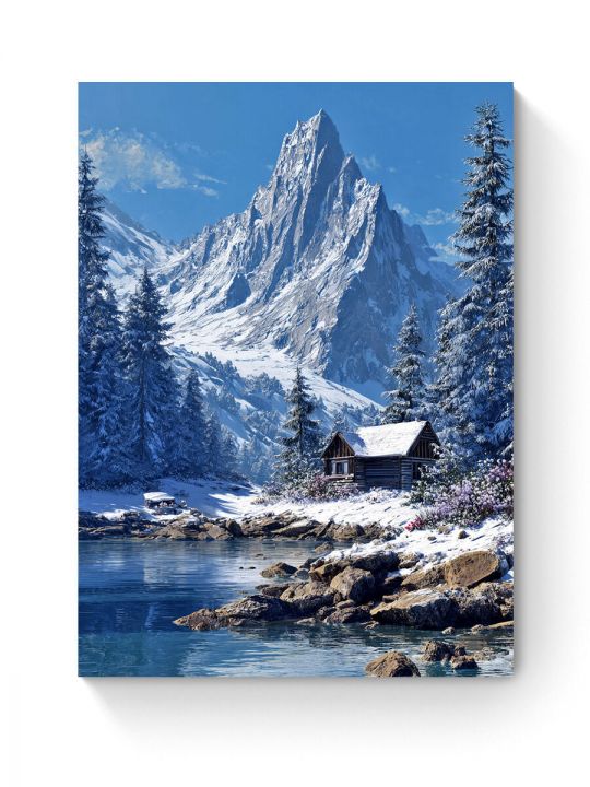 Алмазная мозаика на подрамнике «Зима в горах» 90x70 см