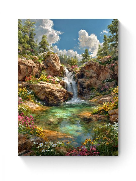 Алмазная мозаика на подрамнике «Горный ручей» 50x40 см