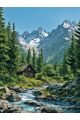 Алмазная мозаика без подрамника «Домик в горах» 40x30 см