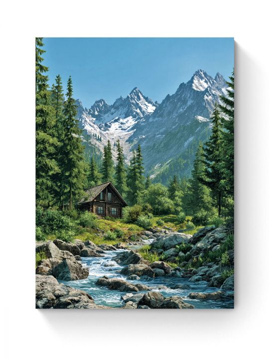 Алмазная мозаика на подрамнике «Домик в горах» 40x30 см, 50 цветов