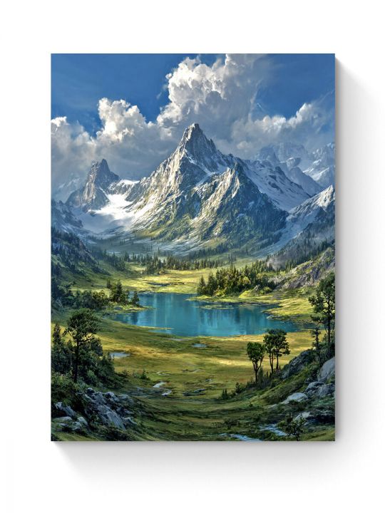 Алмазная мозаика на подрамнике «Горная долина» 50x40 см