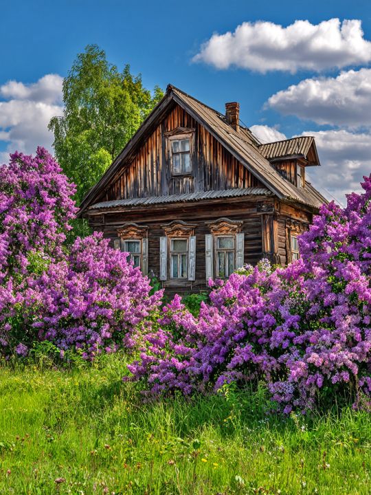 Алмазная мозаика без подрамника «Деревянный дом» 90x70 см