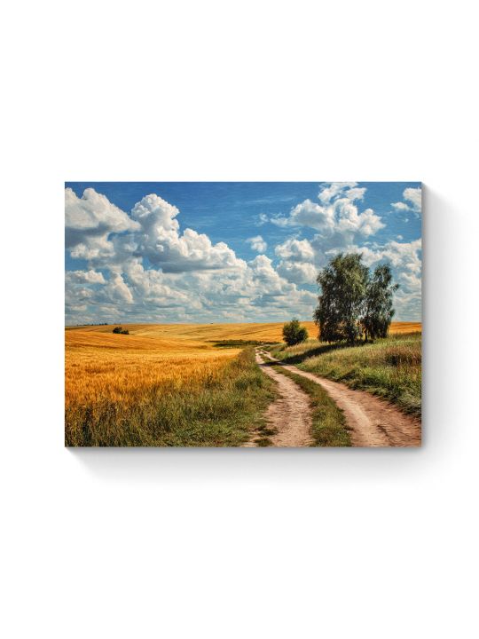 Алмазная мозаика на подрамнике «Дорога в поле» 40x30 см