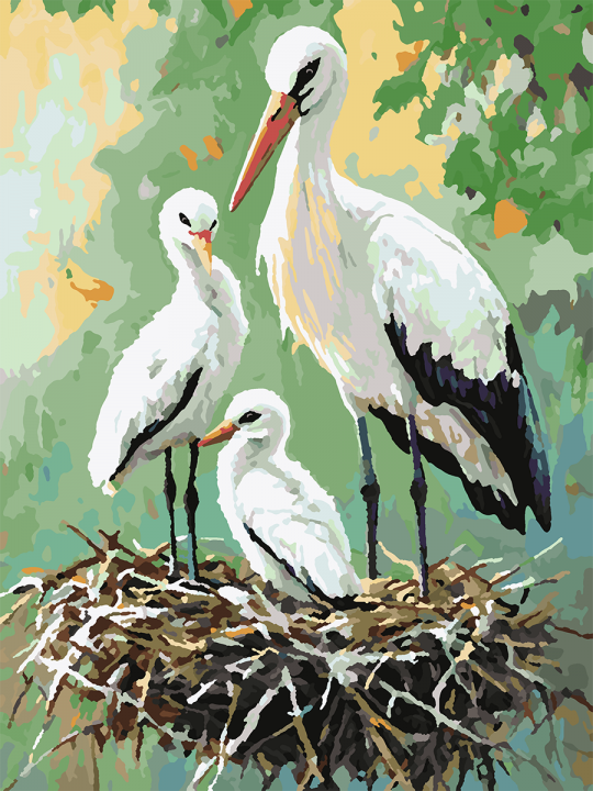 Картина по номерам без подрамника «Аисты» 35x25 см