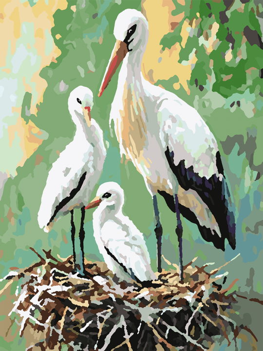 Картина по номерам без подрамника «Аисты» 25x20 см