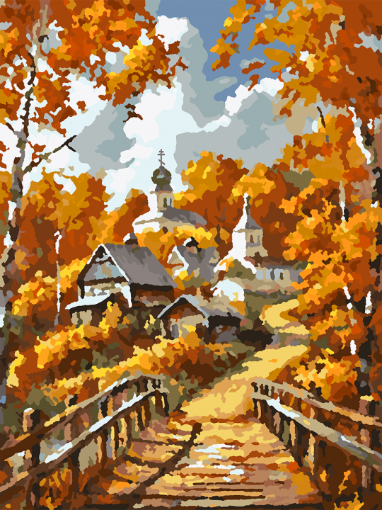 Картина по номерам без подрамника «Осень в селе» 25x20 см