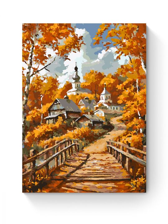 Картина по номерам на подрамнике «Осень в селе» 35x25 см