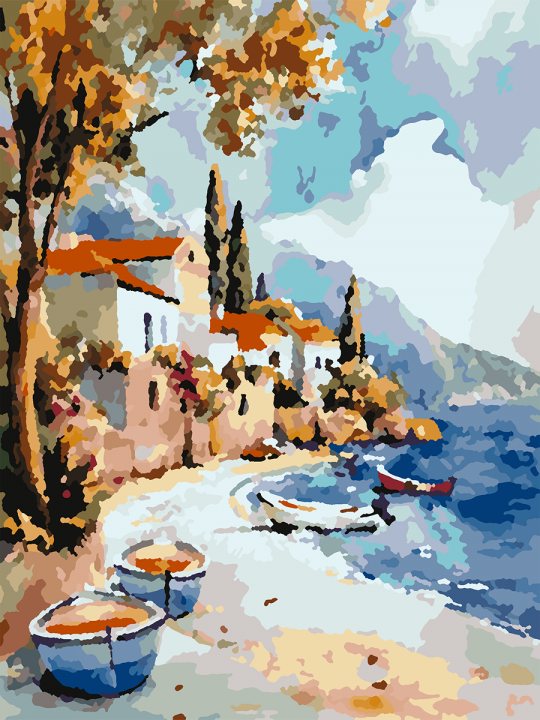 Картина по номерам без подрамника «Домик у моря» 25x20 см