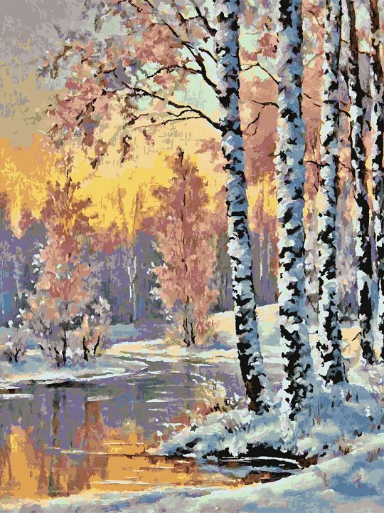 Картина по номерам без подрамника «Березы у воды» 130x100 см