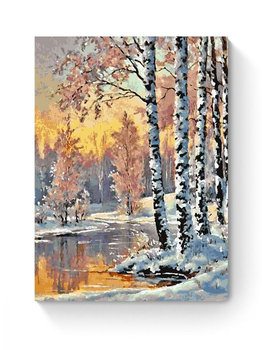 Картина по номерам на подрамнике «Березы у воды» 90x70 см