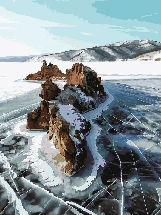 Картина по номерам без подрамника «Лёд Байкала» 130x100 см