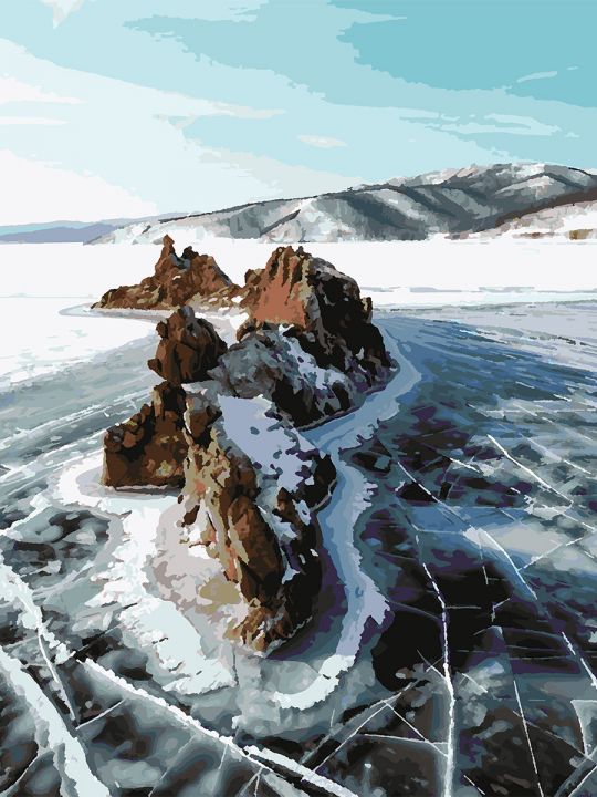 Картина по номерам без подрамника «Лёд Байкала» 80x60 см