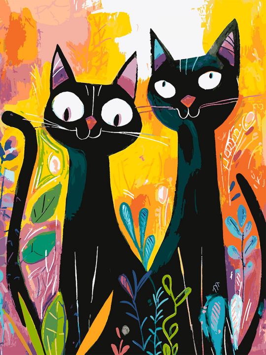 Картина по номерам без подрамника «Чёрные коты» 130x100 см