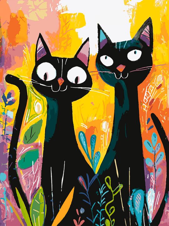 Картина по номерам без подрамника «Чёрные коты» 80x60 см