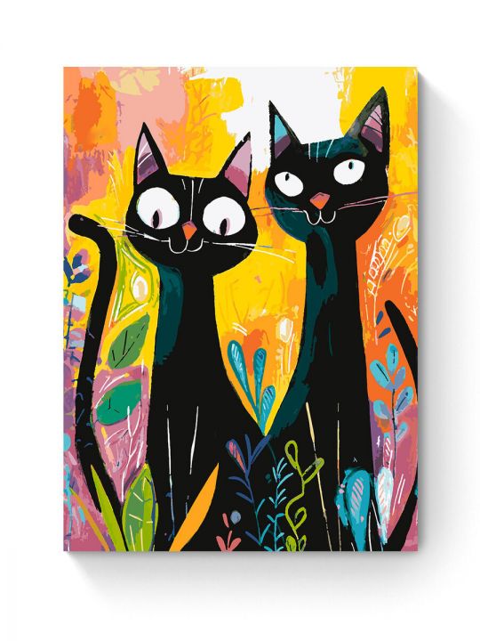 Картина по номерам на подрамнике «Чёрные коты» 90x70 см