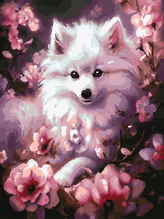 Картина по номерам без подрамника «Белый шпиц» 25x20 см