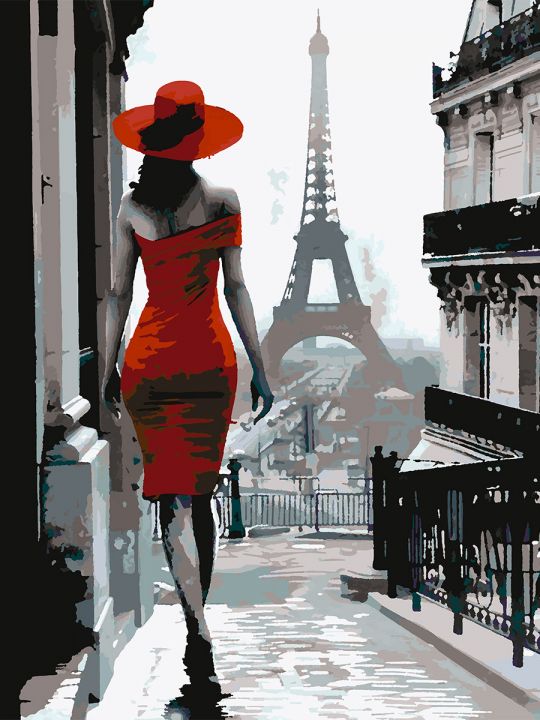 Картина по номерам без подрамника «Леди и Париж» 90x70 см