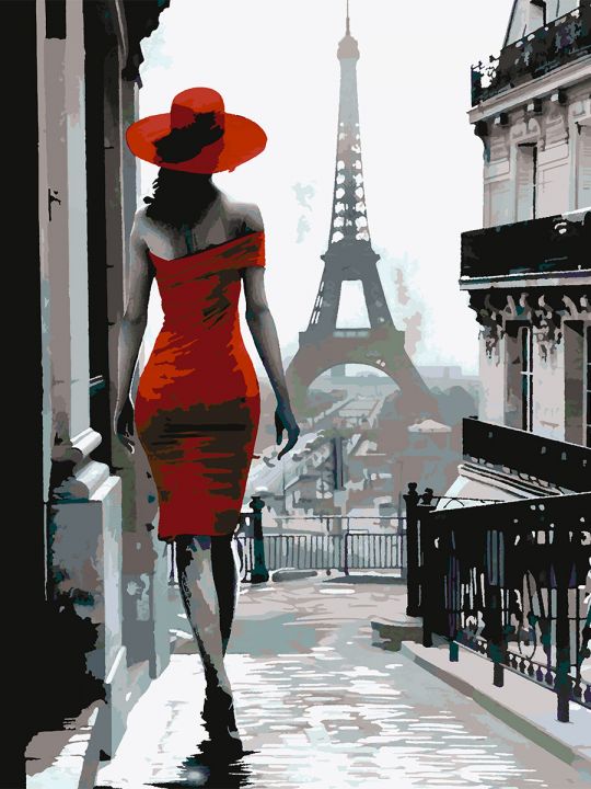 Картина по номерам без подрамника «Леди и Париж» 130x100 см