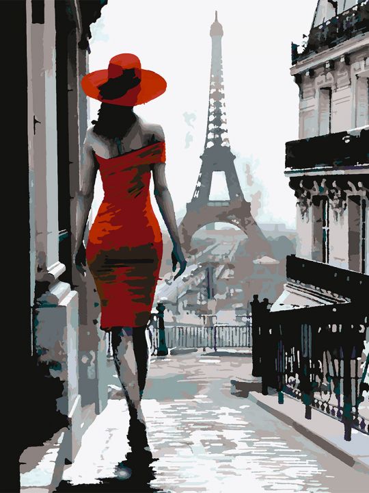 Картина по номерам без подрамника «Леди и Париж» 80x60 см