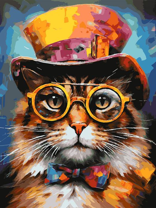 Картина по номерам без подрамника «Кот в очках» 80x60 см