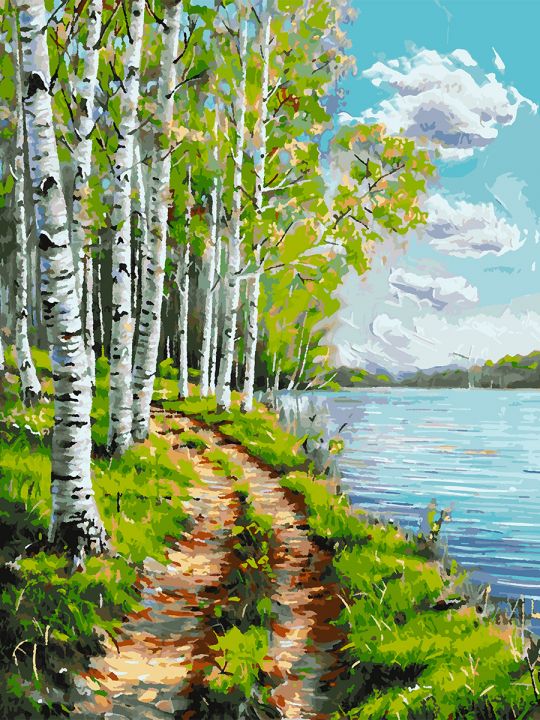 Картина по номерам без подрамника «Березы у воды» 90x70 см