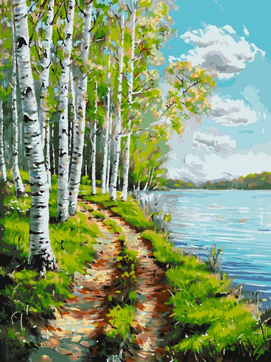 Картина по номерам без подрамника «Березы у воды» 80x60 см