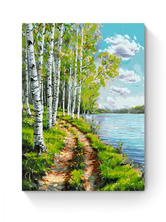 Картина по номерам на подрамнике «Березы у воды» 90x70 см
