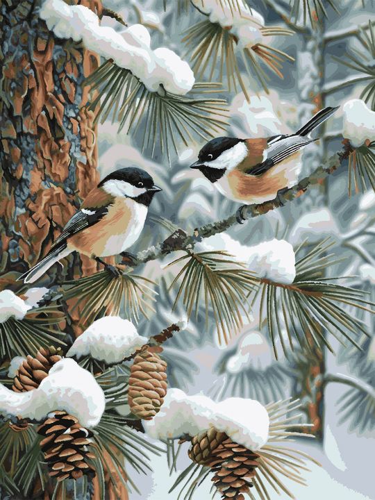 Картина по номерам без подрамника «Синички» 130x100 см