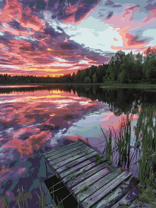 Картина по номерам без подрамника «Закат на реке» 130x100 см