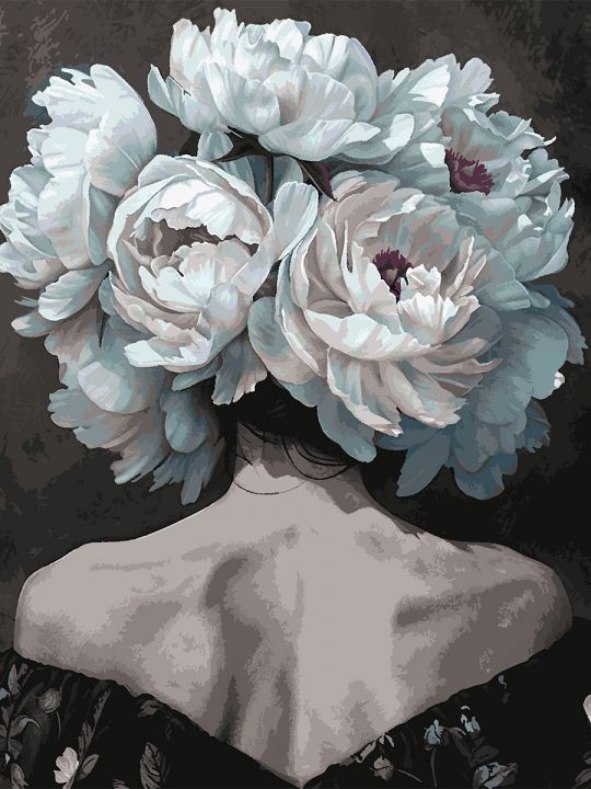 Картина по номерам без подрамника «Леди в пионах» 130x100 см