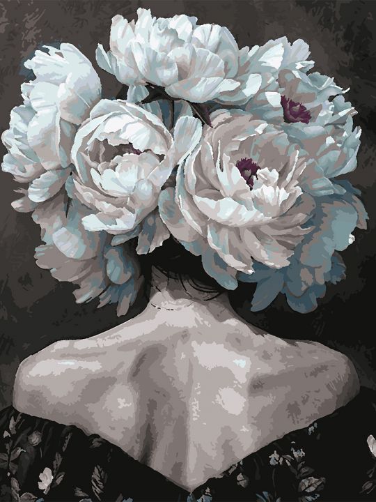 Картина по номерам без подрамника «Леди в пионах» 80x60 см