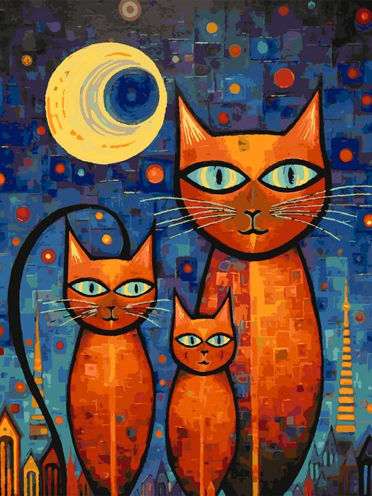 Картина по номерам без подрамника «Рыжие кошки» 80x60 см