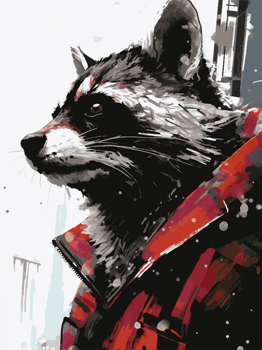 Картина по номерам без подрамника «Стильный енот» 130x100 см