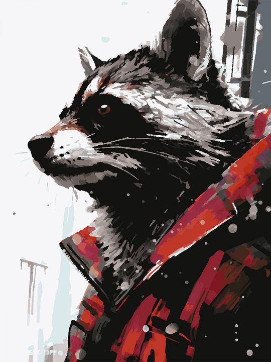 Картина по номерам без подрамника «Стильный енот» 80x60 см