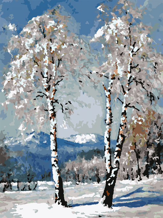 Картина по номерам без подрамника «Две березы» 35x25 см