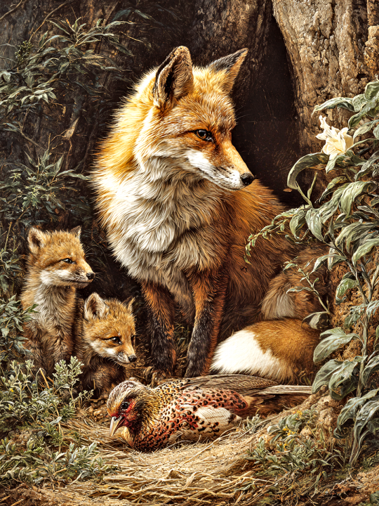 Алмазная мозаика без подрамника «Семейство лис» 50x40 см