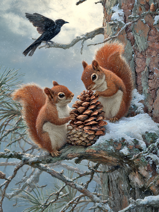 Алмазная мозаика без подрамника «Две белочки» 40x30 см