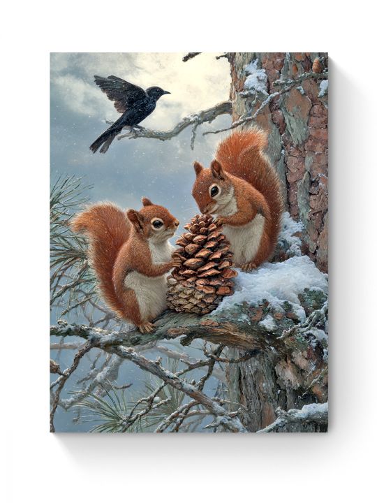 Алмазная мозаика на подрамнике «Две белочки» 50x40 см