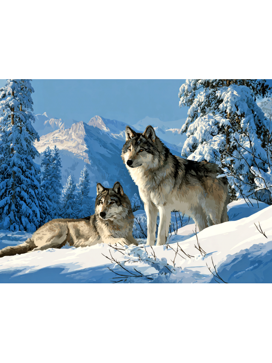 Алмазная мозаика без подрамника «Волки в горах» 130x100 см