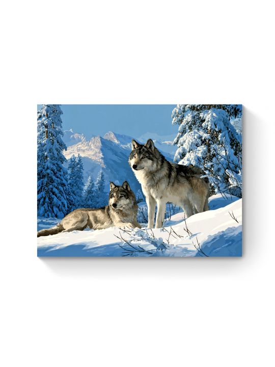Алмазная мозаика на подрамнике «Волки в горах» 90x70 см